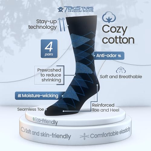 7BIGSTARS Men Cotton Patterned Crew Dress Socks 4-6 Pack, L 9-12 - color: 01b - Beige, Light Beige, Dark Brown (A39)