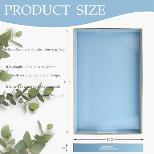 Spsyrine Blue Decorative Serving Tray with Handles, Elegant Plastic Coffee Table Tray for Ottoman, Living Room, Home Decor 15.6" X 10.2" Light Blue - color: Pure Blue