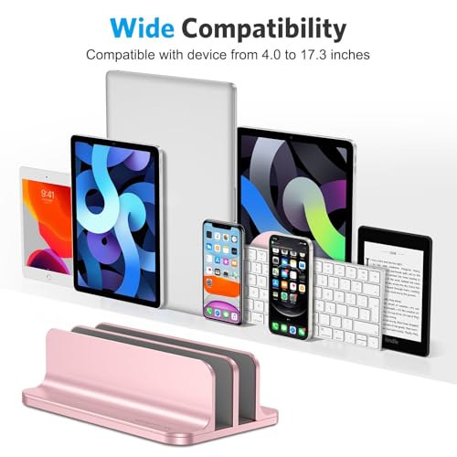 OMOTON Dual Vertical Desk Laptop Stand Holder, Fits MacBook Air, Rose Gold - color: RoseGold