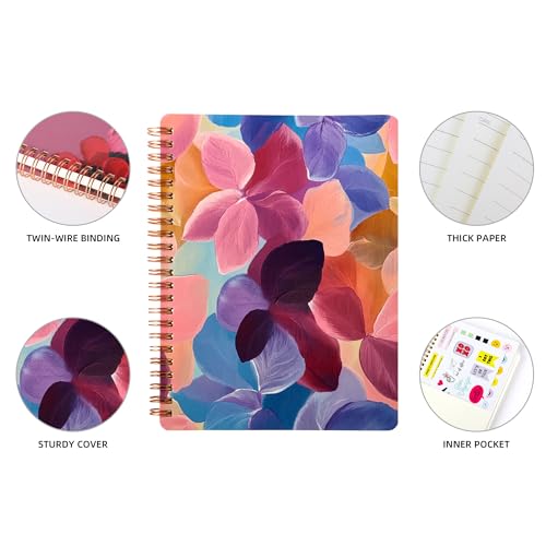 Spiral Notebook for Women, 8.25" x 6.25" Journal with Durable Hardcover and 160 Lined Pages with Large Pockets - Perfect to Stay Organized and Boost Productivity at Work or School(flowers-D) - color: flowers-D