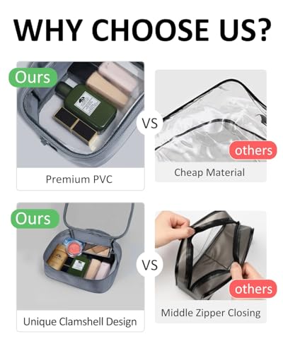 Moyad TSA Approved Toiletry Bag Clear Quart Size Travel Bags Makeup Bag - color: Grey, size: 2 Pack, Handle