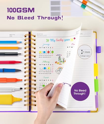 Hardcover Spiral Notebook journal with Removable Dividers Tabs, 300 Pages Leather 5 Subject Notebook College Ruled, 100GMS Notebooks for Work School Note taking,Lined Journal for Women,A5 Dark purple - color: Dark Purple, size: 6.2"x8.2"