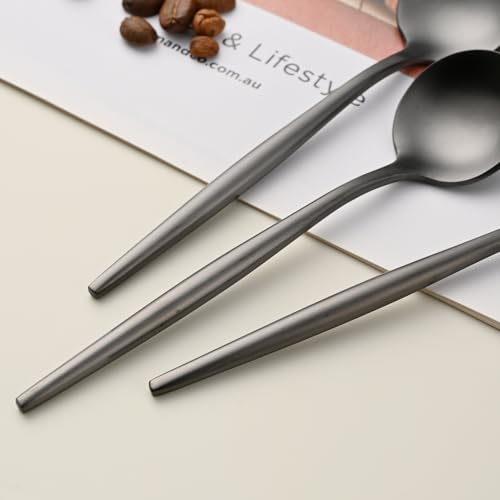 5.1 Inches Satin Black SS18/10 Teaspoon,Set Of 4 Stainless Steel Mini Coffee Spoons,Small Tea Spoon,Black Demitasse Spoons,Espresso Spoon - color: Black, size: 5.1 Inch
