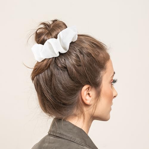 Scrunchies for Women Girls 6Pcs White Velvet Scrunchies for Thick Hair Ultra Textured Soft Scrunchy Hair Ties Kint Elastic Hair Bands Fuzzy Ponytail Holders Cute Hair Accessories Holiday Gift - color: 6PCS White