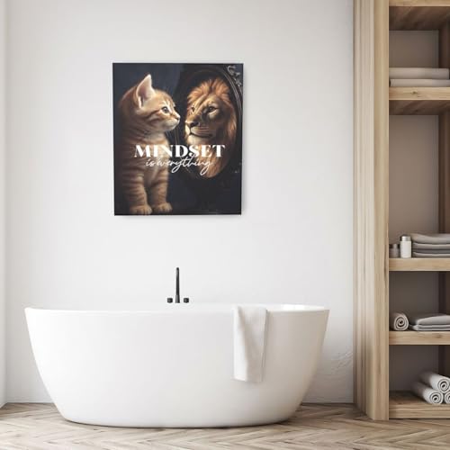 Motivational Lion And Cat Wall Art For Kids Mindset Is Everything Nursery Canvas Wall Decor Inspirational Pictures Paintings Prints Artwork Framed Decorations For Children's Room Bathroom Bedroom Living Room Office Gifts 20" x 24" - color: Cat And Lion, s