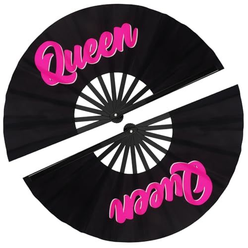 Maitys 2 Pack Foldable Fans for Rave Dancing,Black,Queen - color: Black, style: Queen