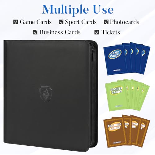 Premium Zip Card Binder 12 Pocket, Fabmaker 912 Pocket Trading Card Binder - color: Black, size: 12 Pocket - 15" x 13.6"