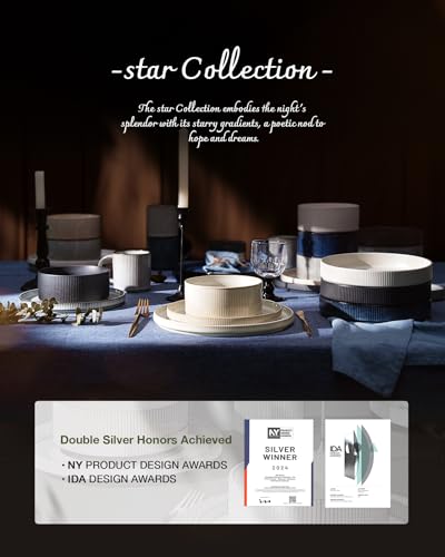 Famiware Star Stoneware Dinnerware Sets for 8, Reactive Glaze Plates, Bowls - color: Deep Forest