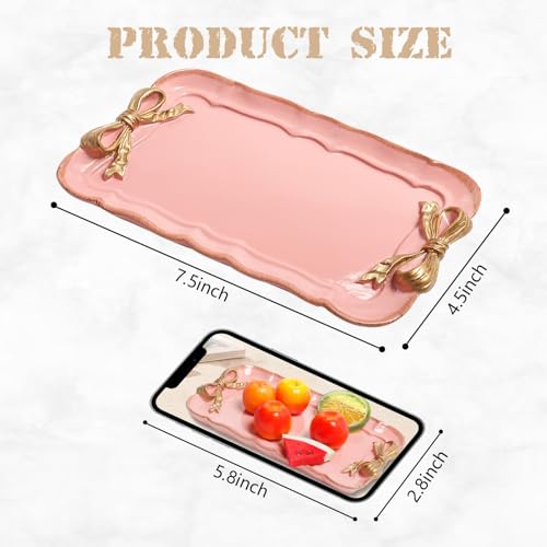 Warmtree Bow Jewelry Tray, Coquette Trinket Dish, Vanity Decor - color: Pink