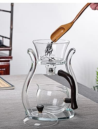 RORA Glass Teapot Set Semi Automatic Drip Rotating with Infuser Lazy Kungfu Tea pot Set (Glass) - color: Glass, size: teapot