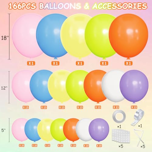 Colorful Rainbow Balloon Arch Kit, Multicolor Birthday Bright Balloons - color: Pastel Rainbow Kit