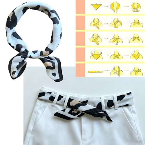 Silk Like Square Scarf for Women Men 27.5" - color: Leopard White