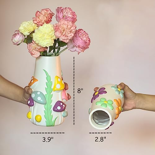 GUGUGO Pastel Mushrooms Vase for Flower, 8-Inch-Tall Rainbow Funky Mushroom Decor, Eclectic Vases for Flowers, Unique Colorful Decorative Vase, Cute Room Decor Aesthetic - color: B, size: 5in