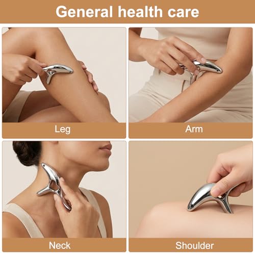 Metal Massage kit, Trigger Point Massage Tool + Gua Sha Muscle Scraper for Deep Tissue Massager, Lymphatic Drainage Massager Fascia Release Tools for Neck, Shoulder, Back, Face(Silver)