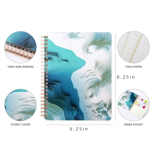 Aesthetic Spiral Notebook for Women, 8.25" x 6.25" Journal with Durable Hardcover and 160 Lined Pages with Large Pockets - Gift for Work, School, Travel & Daily Productivity - color: Grayish blue