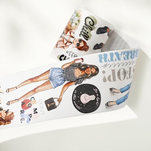 WT Chic Attitude Wide Washi Tape, Single Roll, Original Designs, Character Girls Outfits Decorative Tape, Vintage Watercolor Adhesive Paper Tape for Journals, Scrapbooks, Bujo Planners, DIY Crafts - color: WT Chic Attitude Wide Washi Tape