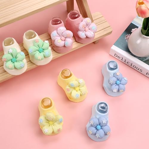 4Packs Baby Girls Socks,Flower Non-Slip Grips for Babies Toddler Princess - color: Yellow Pink White Bule