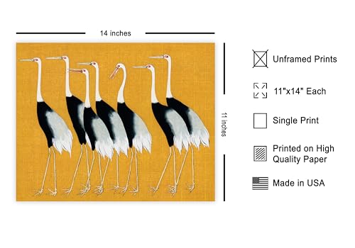 Poster Master Vintage Japanese Crane Poster - Retro Red Crown Crane Print - Bird Art - Great Gift for Men, Women, Animal Lover - Ideal Decor for Living Room, Office, Bedroom - 11x14 UNFRAMED Wall Art - color: Style-02, size: 11"L x 14"W