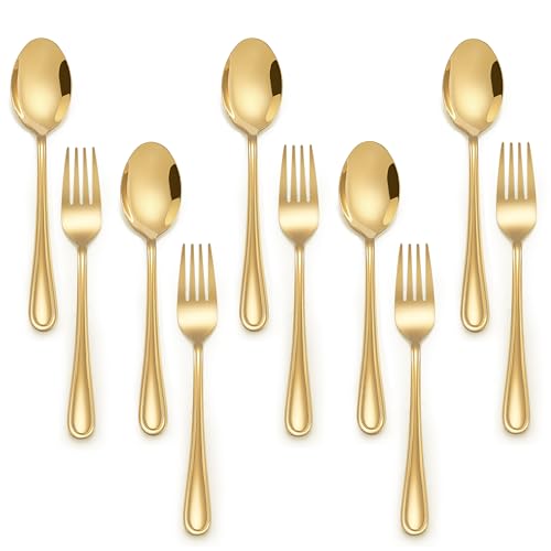 E-far Toddler Utensils, 10 Pcs Gold Stainless Steel Kids Fork and Spoon Set - color: Gold