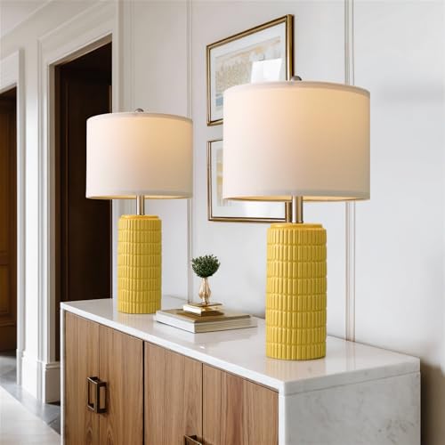 PoKat 23" Yellow Table Lamps Set of 2, Modern Living Room End Table Lamps Decor, Ceramic Lamps for Living Room, Contemporary Nightstand Lamps for Side Console Table Hallway Gift - color: Yellow