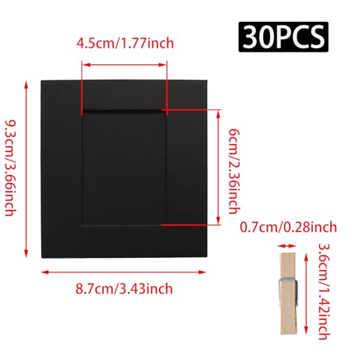 30Pcs 3x3Inch Black Paper Photo Frames with String & Clips - color: Black, size: 3x3inch