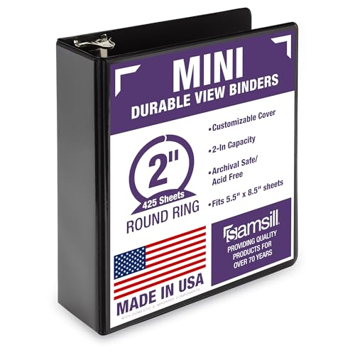 Samsill Economy 2 Inch Mini 3 Ring Binder, Round Ring Binder, Holds 5.5 x 8.5 Inch Documents, Customizable Cover, 2" View, Single, Black - color: Black, size: 2" View, style: Single