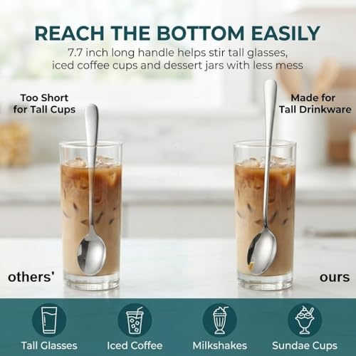 Iced Tea Spoons Set of 4, 7.7-Inch Long Handle Pointed Bar Cocktail Stirrer