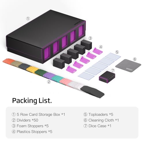 Trading Card Storage Box 5-Row 3900+ Capacity, Black Purple - color: Black Purple, size: 3900+ with Magnetic Lid