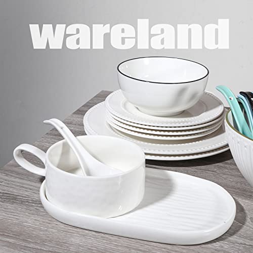 White Ceramic Soup Spoons Set of 6 - 6.75 Inch Chinese Ramen Spoons for Pho, Cereal, Noodles, Stews, Wonton, Dumpling, Miso - Deep Oval Hook Design, Dishwasher Safe - size: 6.75 inch - White