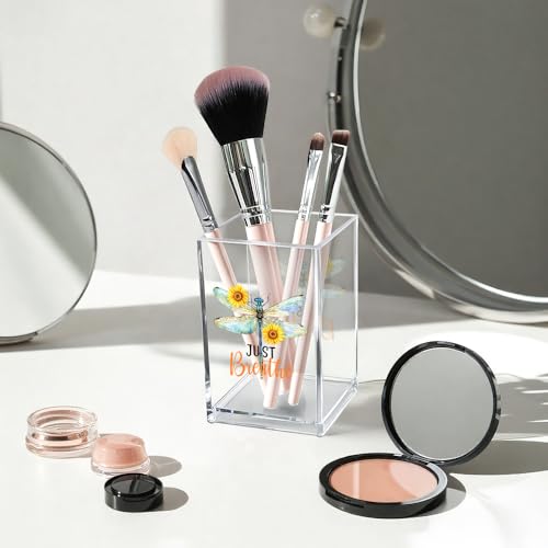 Just Breathe Acrylic Cosmetic Pencil Pen Holder Cup, Inspirational Dragonfly Desk Organizer Accessories for Home Office Decor, Motivational Encouragement Gifts for Women Girl Coworker Teacher - style: Breathe D
