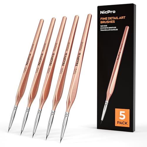 Nicpro Detail Paint Brushes 5 PCS Aesthetic Extreme Fine Tip 10/0 Brush Set - color: Rose Gold, size: 10/0
