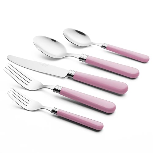 ANNOVA Silverware Set 20 Pieces Cutlery Stainless Steel Colorful Fun Handle Flatware Service for 4 - Dinner Knife, Dinner Fork, Salad fork, Dinner Spoon, Dessert Spoon (Light Pink, 20 Pieces) - color: Light Pink