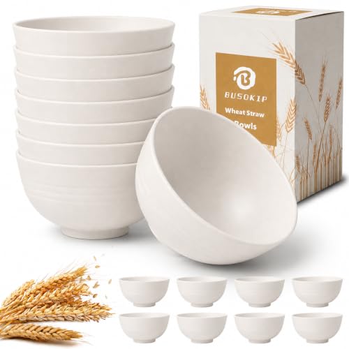 Small Plastic Bowls 10oz, Wheat Straw Bowls Set of 8 (White) - color: White, size: 10 oz