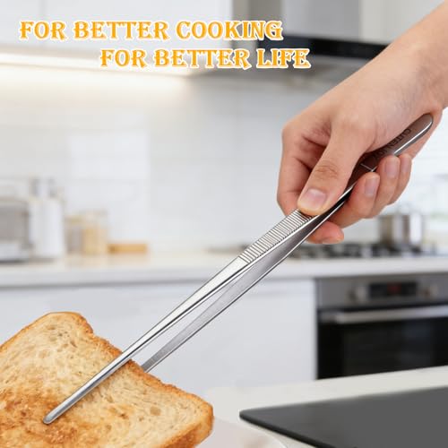 12-Inch Kitchen Tweezers, 18/8 Stainless Steel Tongs with Serrated Tips