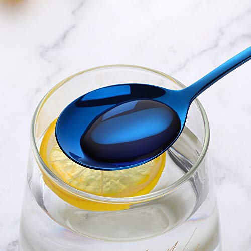 Buyer Star 5-pieces Blue Dinner Table Spoons 8-Inch Stainless Steel Metal Korean Soup Spoons - color: Blue