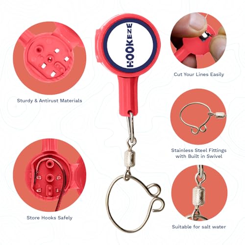 HOOK-EZE Fishing Knot Tying Tool | Protect from Fish Hooks | Tie Fishing Knots Easily | Cool Gadgets for Fishermen | Ice Fly Fishing | Fishing Accessories for Beginner Anglers | Nail Knot Tool - color: Red, style: Standard