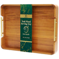 Solid Teak Wood Serving Tray with Handles, 17 x 13 Inch - size: 17" x 13" x 2"