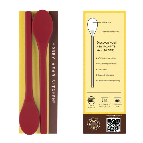 Honey Bear Kitchen Silicone Stirring Spoon (Set of 2, Super Scarlet) for Coffee & Tea - color: Super Scarlet