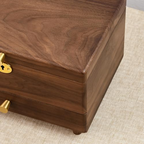 Black Walnut Lockable Jewelry Box with Feet, 3 Layer Wooden Case for Women - color: 3 Layer Full Lock with Feet