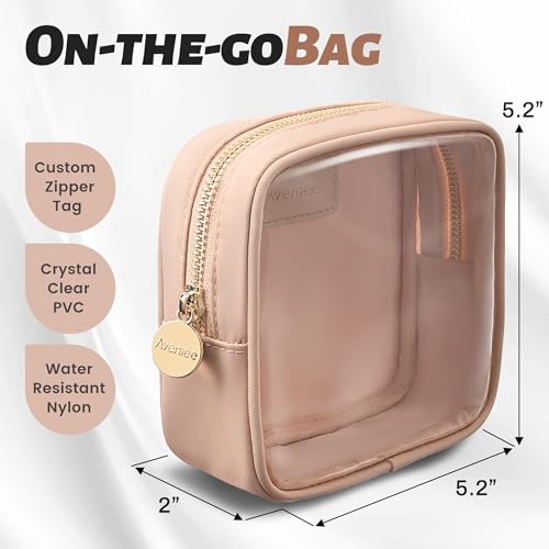 Aveniee Small Clear Makeup Bag, Mini Makeup Bag for Purse Organizer, Cosmetic Bag Travel Zipper Pouch for Women, Cute Car Accessories for Skincare Lipstick Essentials-Sand - color: Sand
