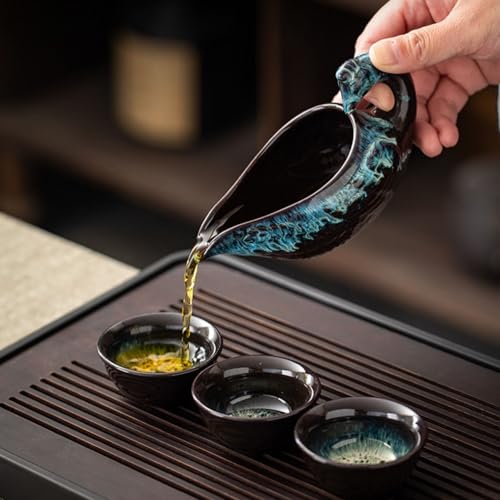 Chinese Gongfu Tea Set - Ceramic Teapot with Infuser, 8 Cups, Semi Automatic Dragon Design for Loose Leaf Tea - color: Gradient Dragon - C