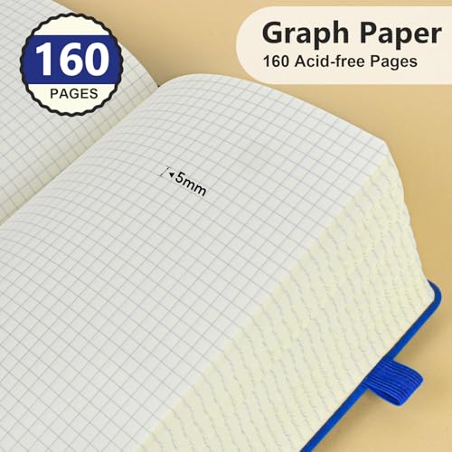 Graph Paper Notebook 5.9"×8.5", 160 Pages Grid Notebook, A5 Graphing Paper - color: Dark Blue, size: Grid Page