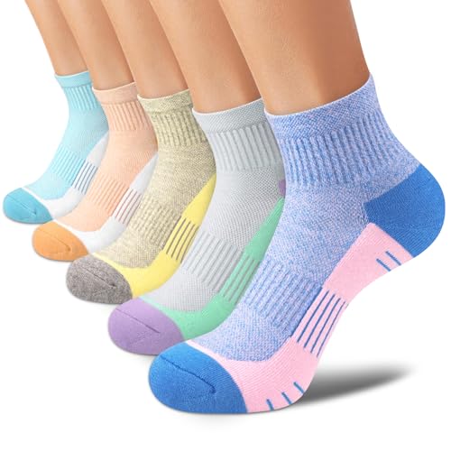 cuangya Women Athletic Ankle Cushioned Running Socks 6-Pairs - color: 5 Pairs Ice Cream, size: 5-8