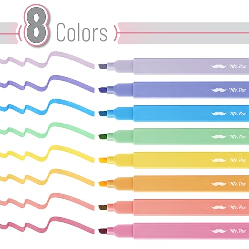 Mr. Pen- Aesthetic Highlighters No Bleed, 8 Pack, Assorted Colors | Chisel Tip, Cute Highlighters Assorted Colors for Journaling, Highlighting, Underlining, Fast Dry, Back to School Supplies - color: Friendly Colors, size: 8 Pack