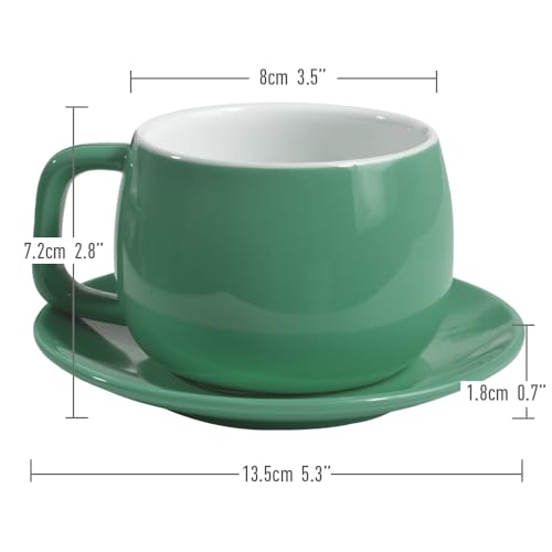 ionEgg Porcelain Coffee Cup with Saucer 270ml/9oz, Minimalist Design, Perfect for Latte, Cappuccino, and Tea, Cyan - color: Cyan