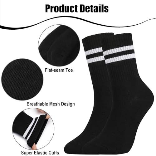 Womens White Crew Socks 6 Pair Striped Trim Casual Crew Socks - color: Black, White, Gray