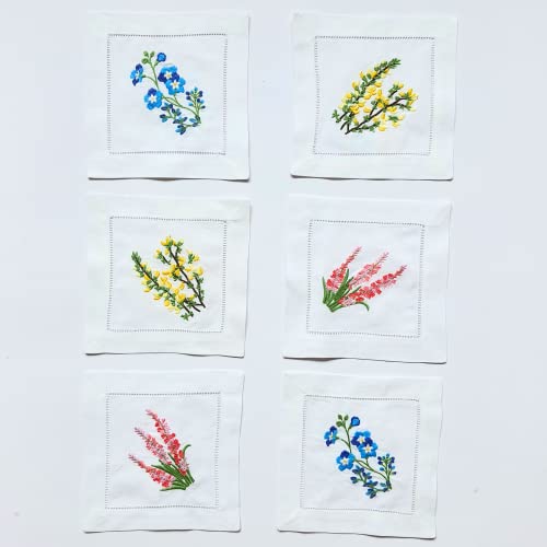 HCRAFT Embroidered Cocktail Napkins, Mixed Hyacinth Bulbs Coasters 6x6 in