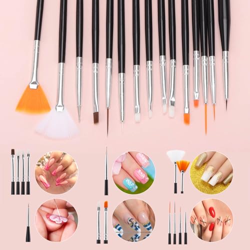 35 Pcs Nail Art Brushes Include Nail Polish Liner Brush with Dotting Tools, Design Pen Silicone Nail Tools for Nail Drawing