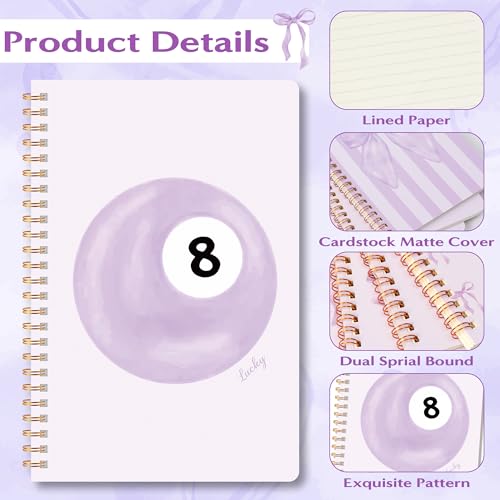 CNhoqc Black Spiral Journal Notebook, 4 Sets A5, Ballpoint Pen Organza Bag - color: 8-Pcs Purple Bow