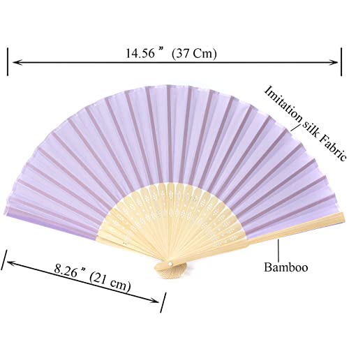 24pcs Imitated Silk Hand Fan Imitated Silk Fabric Bamboo Handheld Folded Fan Bridal Dancing Props Church Wedding Party Favors with Organza Bags (Light Purple) - color: Light Purple